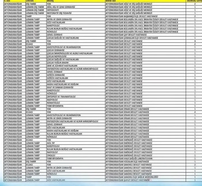 Afyon Atanan Doktorlar