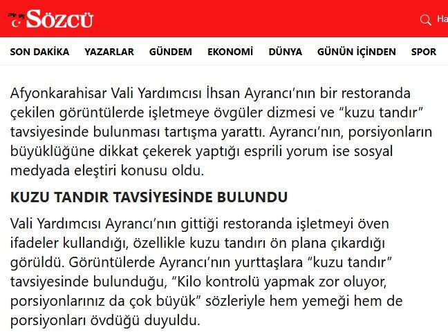 Sozcu Gazetesi Afyon