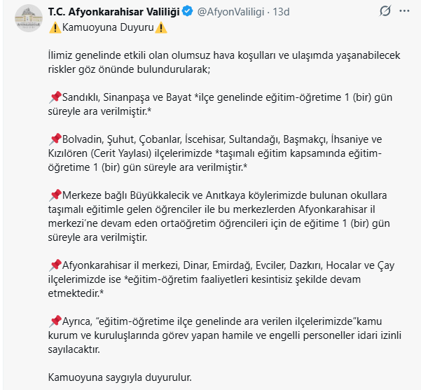 Afyon Valilik Aciklama