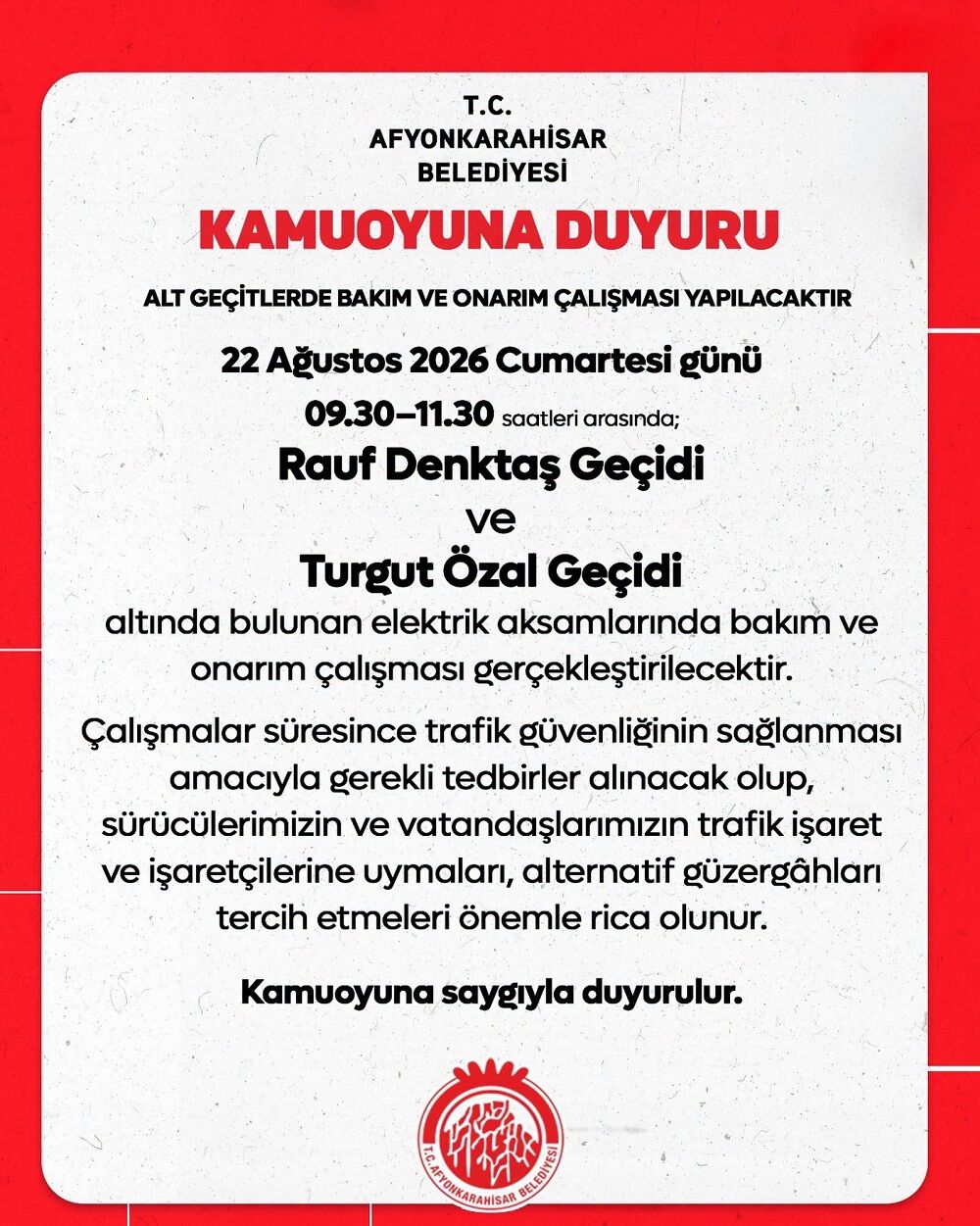 Afyon Belediye Duyuru Haber
