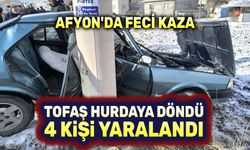 Direğe çarpıp kağıt gibi ezilen Tofaş’ta 4 kişi yaralandı