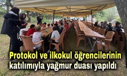 Protokol ve ilkokul öğrencilerinin katılımıyla yağmur duası yapıldı