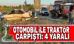 Afyon'da otomobil ile traktör çarpıştı, 4 kişi yaralandı