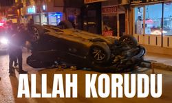 Otomobil takla attı, Allah korudu