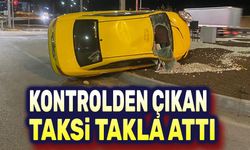 Kontrolden çıkan taksi takla attı!..