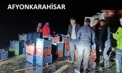 Kazada yola dökülen elmaları köylüler topladı