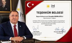 Muhammet Mısırlıoğlu'na teşekkür belgesi