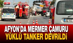 Afyon'da Mermer Çamuru Yüklü Tanker Devrildi