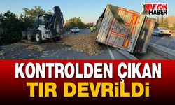 Kontrolden çıkan tır devrildi