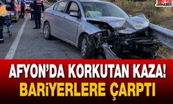 Afyon’da korkutan kaza! Otomobil bariyerlere çarptı