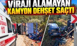 Virajı alamayan kamyon dehşet saçtı