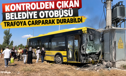 Kontrolden çıkan belediye otobüsü trafoya çarparak durabildi
