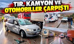 Tır, kamyon ve otomobiller çarpıştı