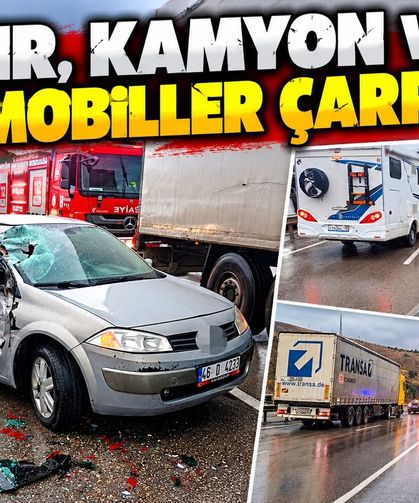 Tır, kamyon ve otomobiller çarpıştı