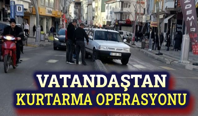 Afyon'da vatandaştan araç kurtarma operasyonu