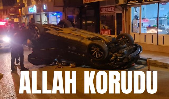 Otomobil takla attı, Allah korudu