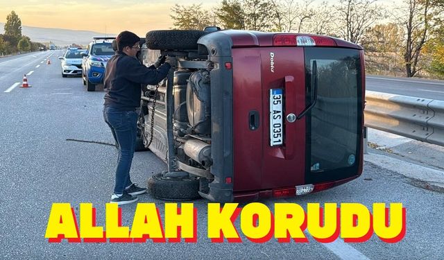 Ticari araç devrildi, Allah korudu!..