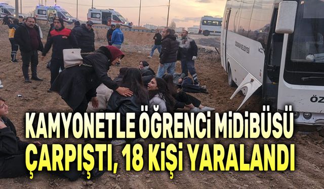 Afyon'da kamyonet ile öğrenci midibüsü çarpıştı, 18 kişi yaralandı