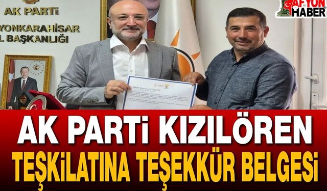 AK Parti Kızılören Teşkilatına Teşekkür Belgesi