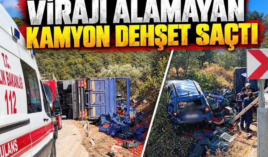 Virajı alamayan kamyon dehşet saçtı