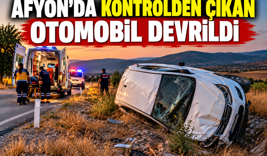 Afyon’da kontrolden çıkan otomobil devrildi