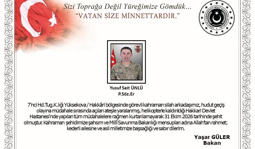 Hakkari'den acı haber: 1 asker şehit oldu