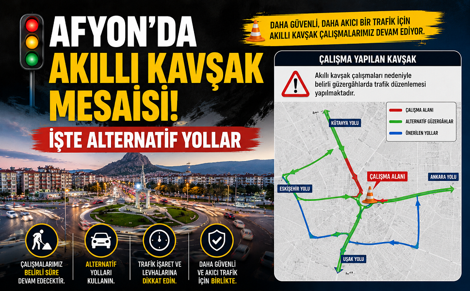 Afyon’da Akıllı Kavşak Mesaisi! İşte Alternatif Yollar