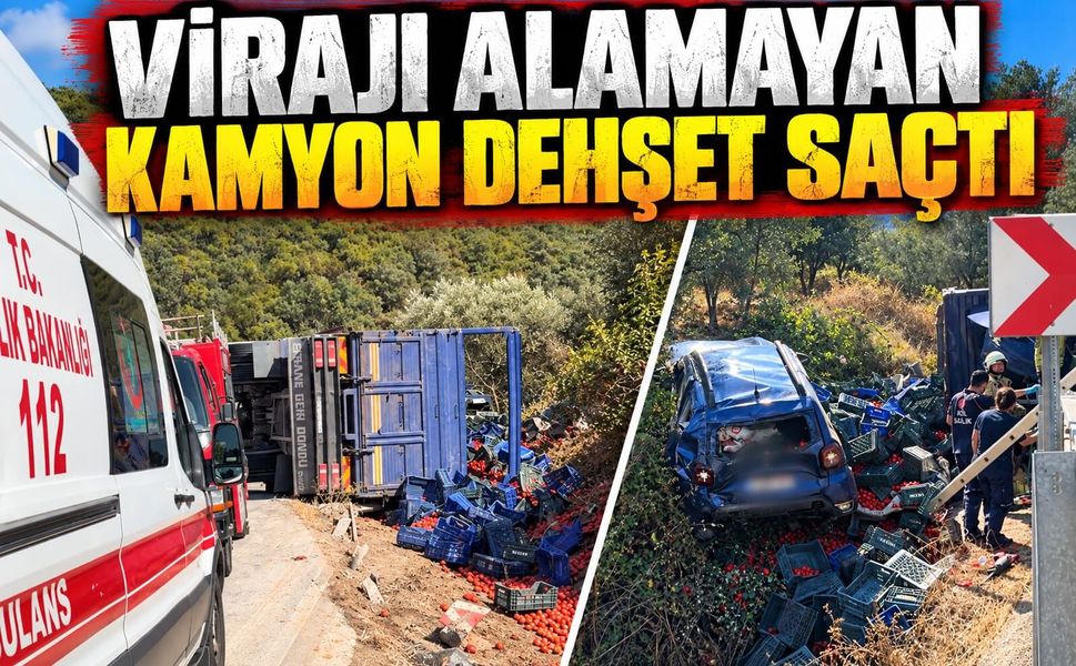 Virajı alamayan kamyon dehşet saçtı