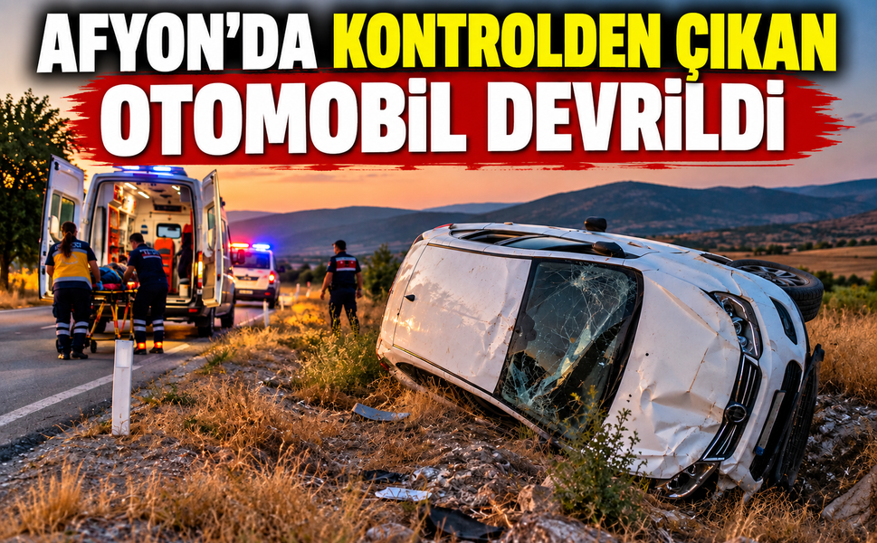 Afyon’da kontrolden çıkan otomobil devrildi