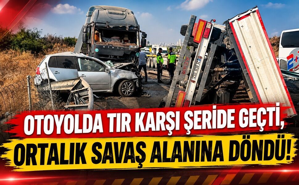 Otoyolda tır karşı şeride geçti, ortalık savaş alanına döndü!