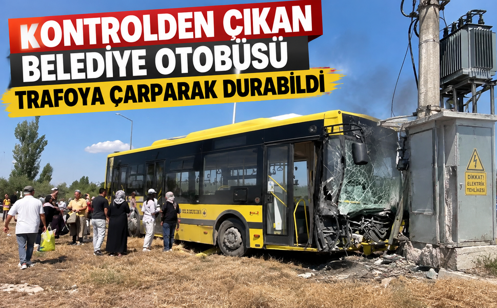 Kontrolden çıkan belediye otobüsü trafoya çarparak durabildi
