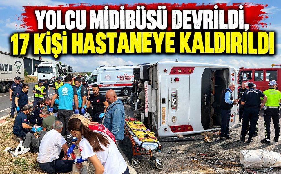 Yolcu midibüsü devrildi, 17 kişi hastaneye kaldırıldı